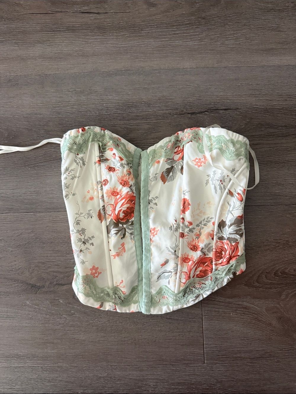 Princess Polly Floral Corset Top in Cream, Coral & Sage
